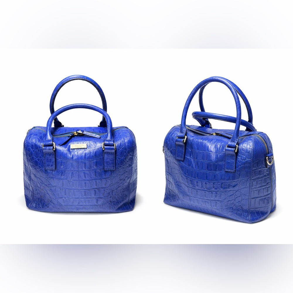 💙 Kate Spade Blue Croc-Embossed Leather Satchel | Structured Top Handle Bag 💙